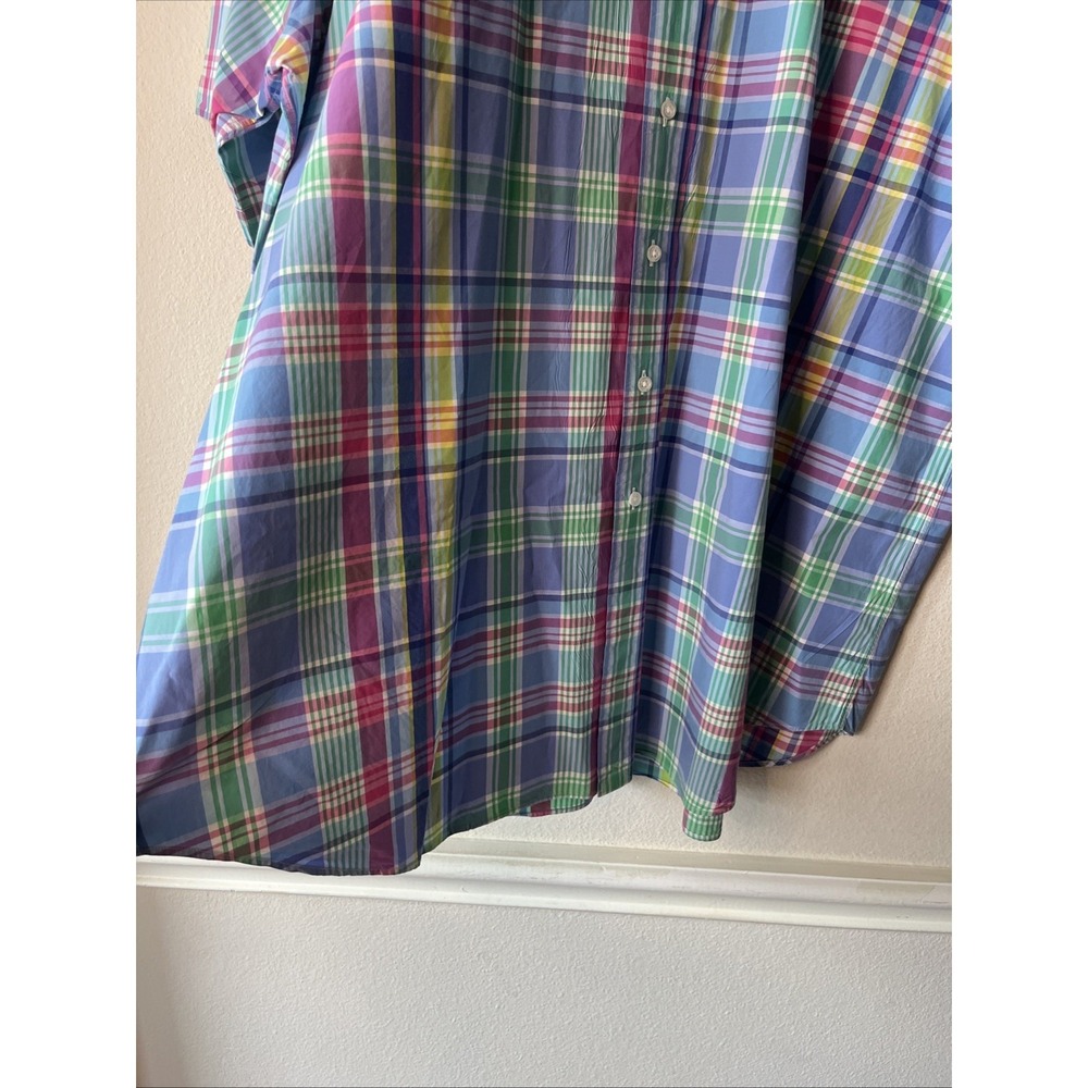Ralph Lauren short sleeve button down oxford shirt 3XLT Men plaid blue Cotton - Picture 9 of 16